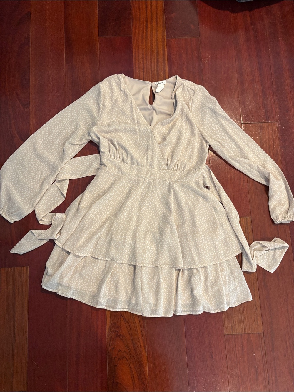 Japna Cream Long Sleeve Tiered Wrap Dress